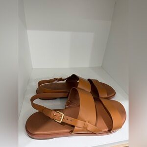 Cole Haan Flynn pecan leather flat sandals (w/ adjustable back strap)
